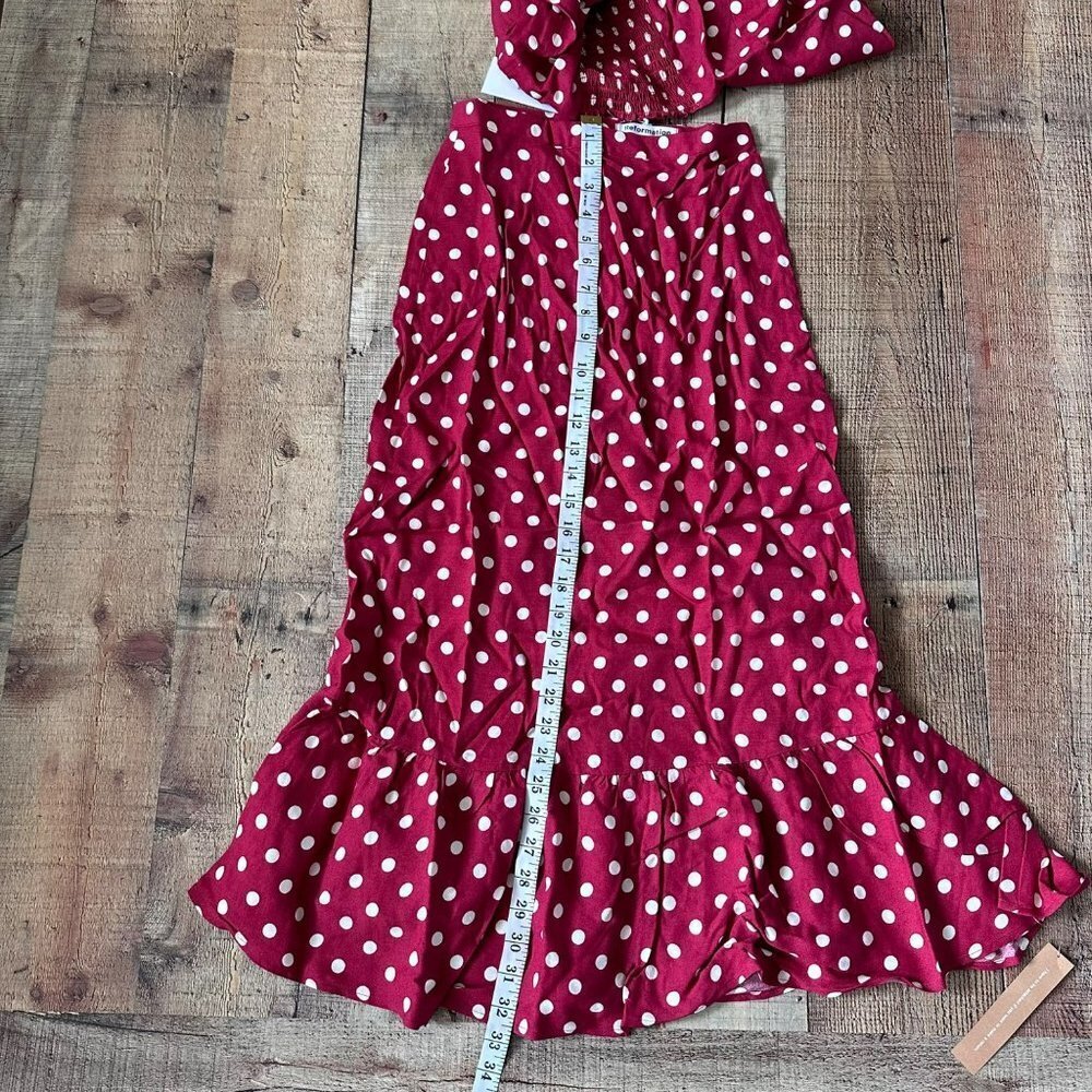 Reformation red with white polka dot fiona 2-piece Campari midi dress crop top 0 - Picture 11 of 14